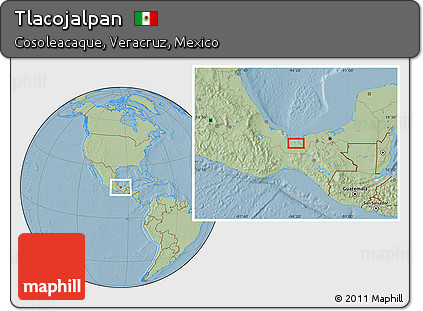 Savanna Style Location Map of Tlacojalpan, hill shading