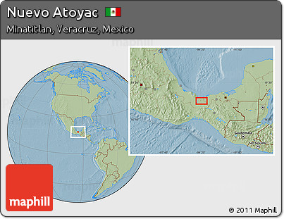 Savanna Style Location Map of Nuevo Atoyac, hill shading