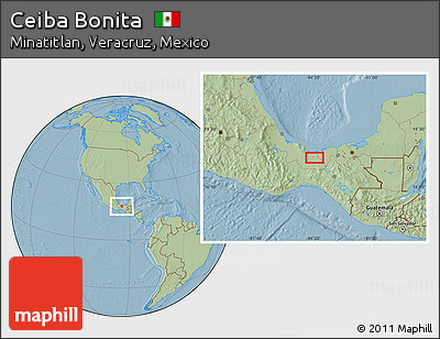 Savanna Style Location Map of Ceiba Bonita, hill shading