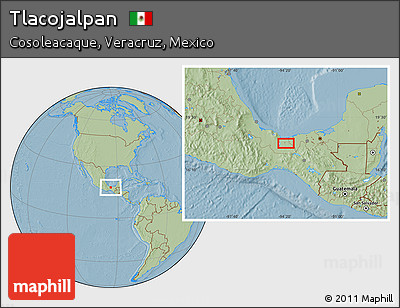 Savanna Style Location Map of Tlacojalpan, hill shading