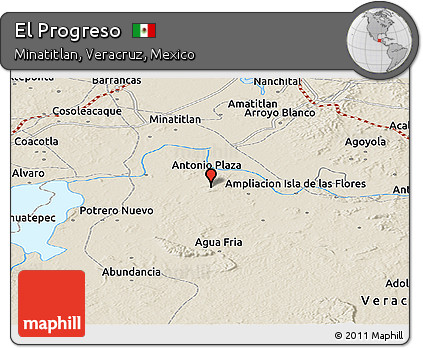 Shaded Relief Panoramic Map of El Progreso
