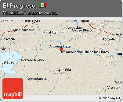 Shaded Relief Panoramic Map of El Progreso