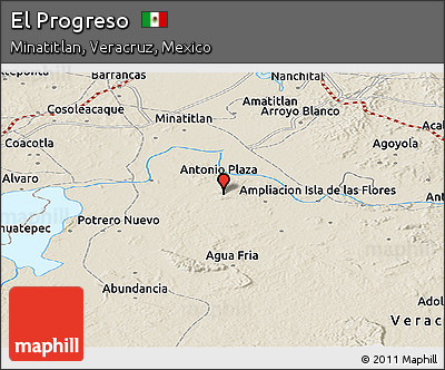 Shaded Relief Panoramic Map of El Progreso
