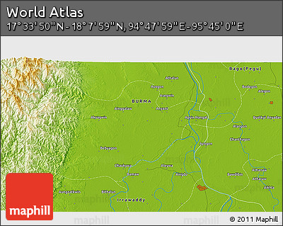 Physical 3D Map of the Area around 17° 50' 55" N, 95° 16' 30" E