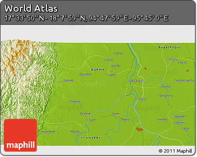 Physical 3D Map of the Area around 17° 50' 55" N, 95° 16' 30" E