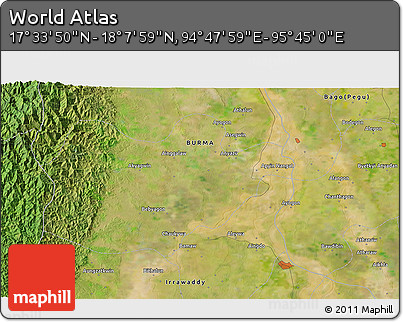 Satellite 3D Map of the Area around 17° 50' 55" N, 95° 16' 30" E