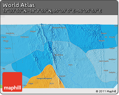 Political 3D Map of the Area around 17° 50' 55" N, 96° 7' 30" E