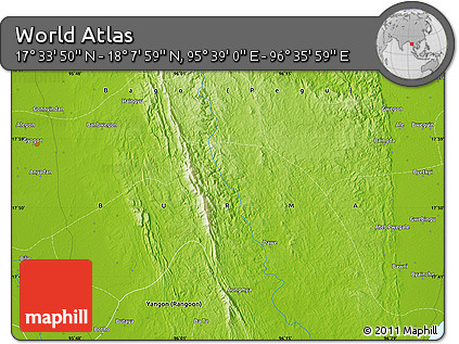 Physical Map of the Area around 17° 50' 55" N, 96° 7' 30" E
