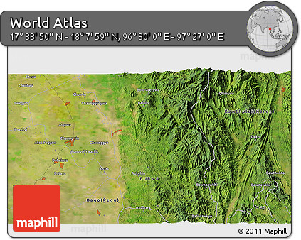 Satellite 3D Map of the Area around 17° 50' 55" N, 96° 58' 29" E