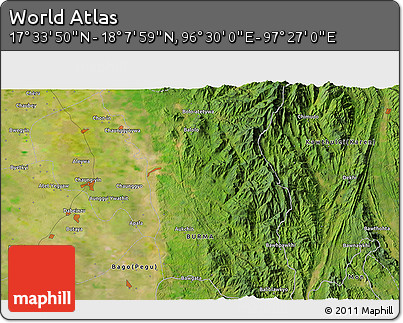 Satellite 3D Map of the Area around 17° 50' 55" N, 96° 58' 29" E