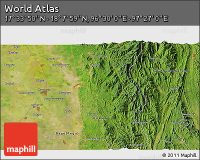 Satellite 3D Map of the Area around 17° 50' 55" N, 96° 58' 29" E