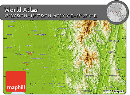 Physical Map of the Area around 17° 50' 55" N, 96° 58' 29" E
