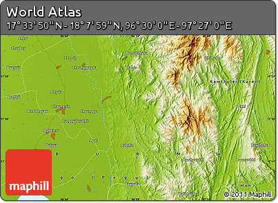 Physical Map of the Area around 17° 50' 55" N, 96° 58' 29" E