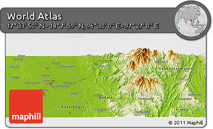 Physical Panoramic Map of the Area around 17° 50' 55" N, 96° 58' 29" E