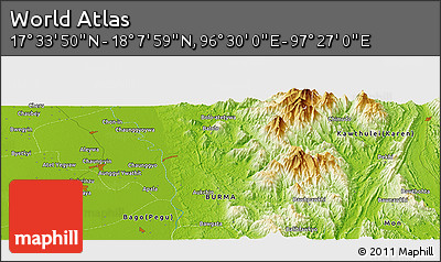 Physical Panoramic Map of the Area around 17° 50' 55" N, 96° 58' 29" E