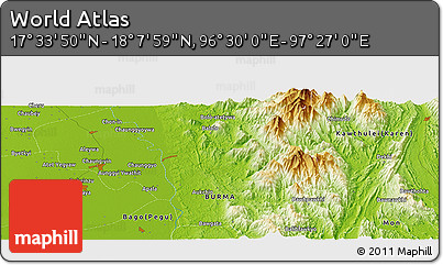 Physical Panoramic Map of the Area around 17° 50' 55" N, 96° 58' 29" E