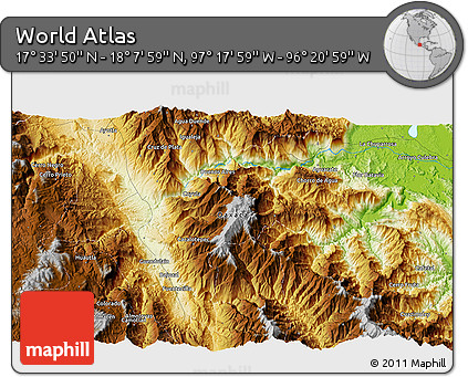 Physical 3D Map of the Area around 17° 50' 55" N, 96° 49' 29" W