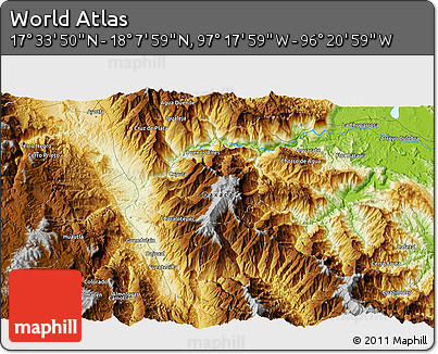 Physical 3D Map of the Area around 17° 50' 55" N, 96° 49' 29" W