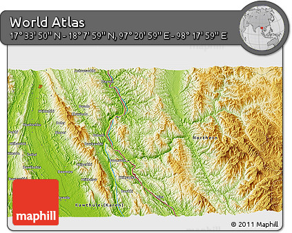 Physical 3D Map of the Area around 17° 50' 55" N, 97° 49' 29" E