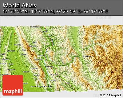 Physical 3D Map of the Area around 17° 50' 55" N, 97° 49' 29" E