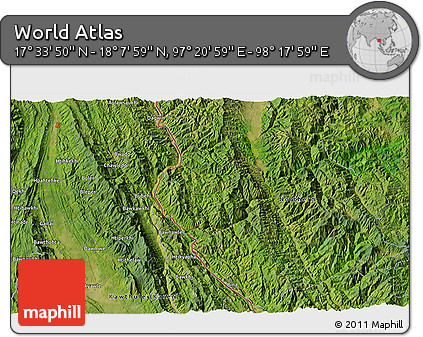 Satellite 3D Map of the Area around 17° 50' 55" N, 97° 49' 29" E
