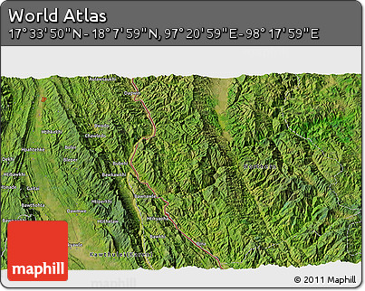 Satellite 3D Map of the Area around 17° 50' 55" N, 97° 49' 29" E
