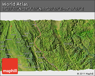 Satellite 3D Map of the Area around 17° 50' 55" N, 97° 49' 29" E