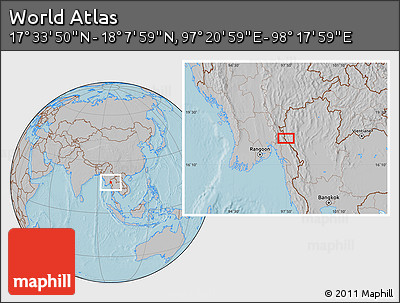 Gray Location Map of the Area around 17° 50' 55" N, 97° 49' 29" E, hill shading