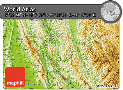 Physical Map of the Area around 17° 50' 55" N, 97° 49' 29" E