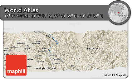 Shaded Relief Panoramic Map of the Area around 17° 50' 55" N, 97° 49' 29" E