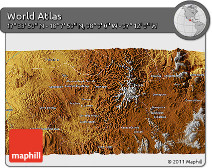 Physical 3D Map of the Area around 17° 50' 55" N, 97° 40' 30" W