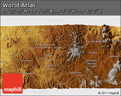 Physical 3D Map of the Area around 17° 50' 55" N, 97° 40' 30" W