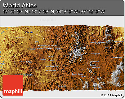Physical 3D Map of the Area around 17° 50' 55" N, 97° 40' 30" W