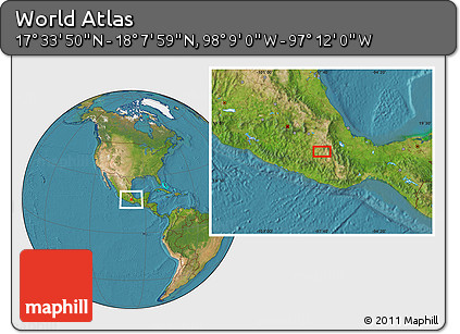 Satellite Location Map of the Area around 17° 50' 55" N, 97° 40' 30" W