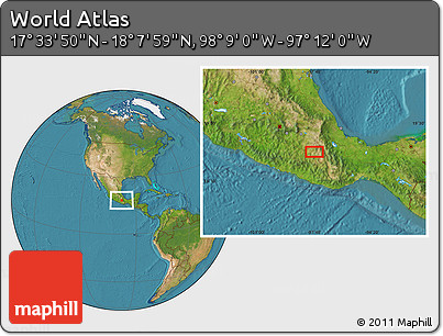 Satellite Location Map of the Area around 17° 50' 55" N, 97° 40' 30" W