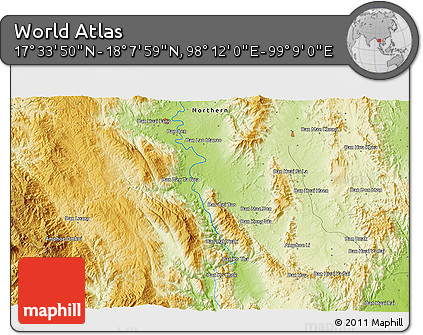 Physical 3D Map of the Area around 17° 50' 55" N, 98° 40' 30" E