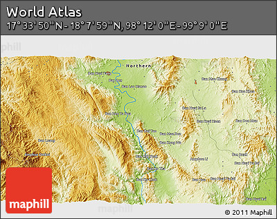 Physical 3D Map of the Area around 17° 50' 55" N, 98° 40' 30" E