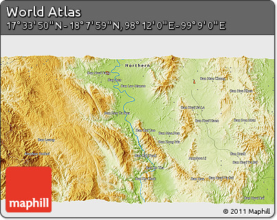 Physical 3D Map of the Area around 17° 50' 55" N, 98° 40' 30" E