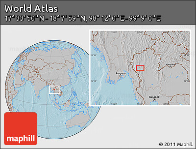 Gray Location Map of the Area around 17° 50' 55" N, 98° 40' 30" E, hill shading