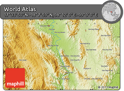Physical Map of the Area around 17° 50' 55" N, 98° 40' 30" E