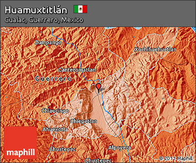 Political 3D Map of Huamuxtitlán