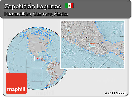 Gray Location Map of Zapotitlán Lagunas, hill shading
