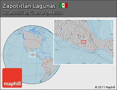 Gray Location Map of Zapotitlán Lagunas, hill shading
