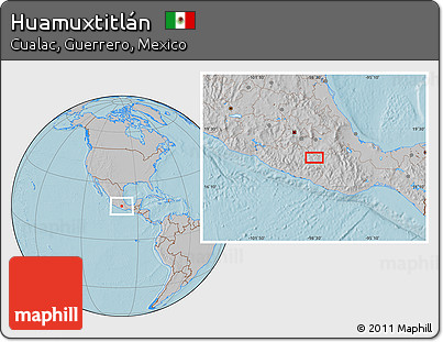 Gray Location Map of Huamuxtitlán, hill shading