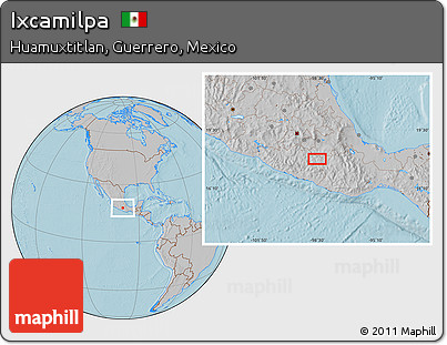 Gray Location Map of Ixcamilpa, hill shading