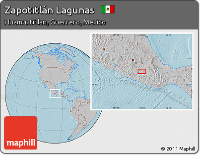Gray Location Map of Zapotitlán Lagunas, hill shading