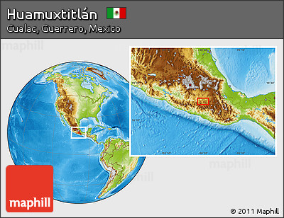 Physical Location Map of Huamuxtitlán