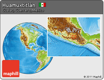Physical Location Map of Huamuxtitlán