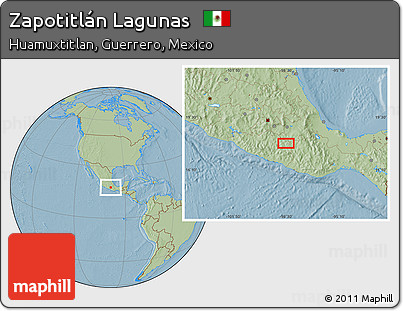 Savanna Style Location Map of Zapotitlán Lagunas, hill shading