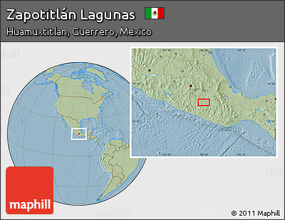Savanna Style Location Map of Zapotitlán Lagunas, hill shading